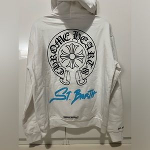 EXCLUSIVE Chrome Hearts St Barths White Hoodie Baby blue horse shoe logo